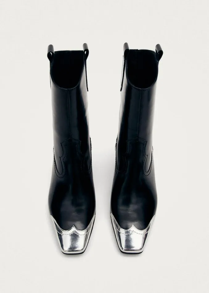 Boots Women ALOHAS Hudson Shimmer Bicolor Black Silver Leather Ankle Boots