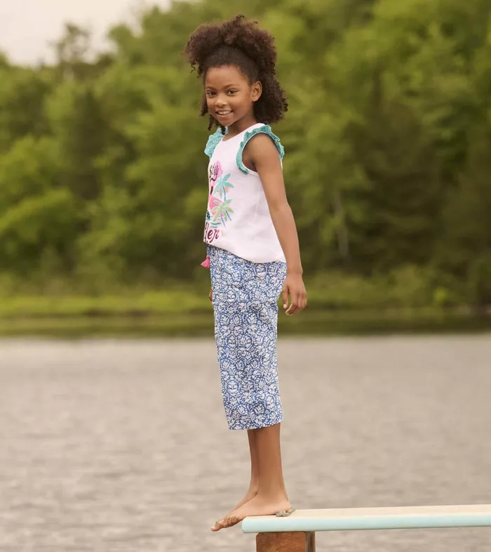 Bottoms Girls Hatley Girls Floral Shibori Cropped Culottes
