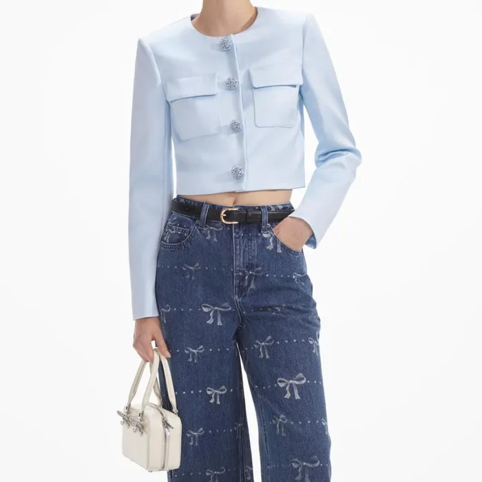 Bow Print Jeans Women Self Portrait Bottoms