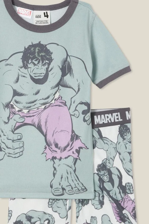 Boys 214 Sleepwear Cotton On Sawyer Super Soft Short Sleeve Pyjama Set License Lcn Mar Stone Greenhulk Smash
