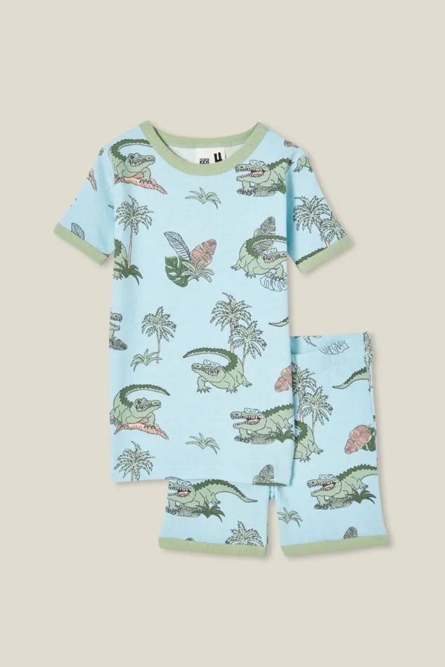 Boys 214 Sleepwear Cotton On Tyler Short Sleeve Pyjama Set Frosty Bluebalmy Alligator