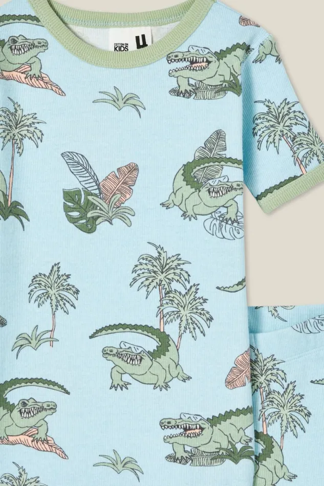 Boys 214 Sleepwear Cotton On Tyler Short Sleeve Pyjama Set Frosty Bluebalmy Alligator