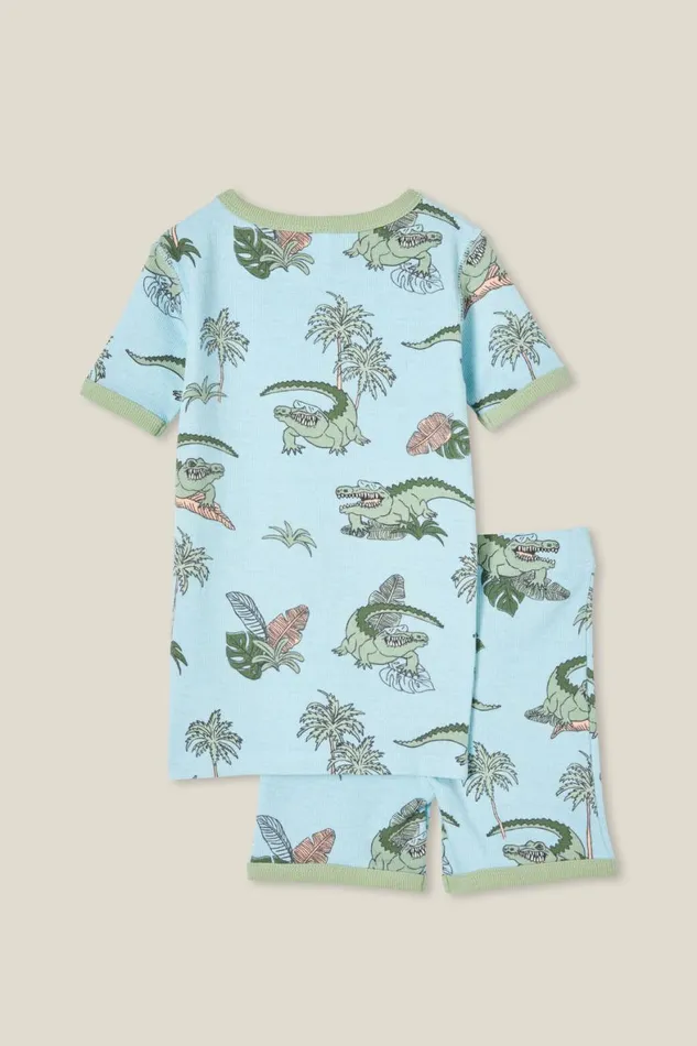 Boys 214 Sleepwear Cotton On Tyler Short Sleeve Pyjama Set Frosty Bluebalmy Alligator