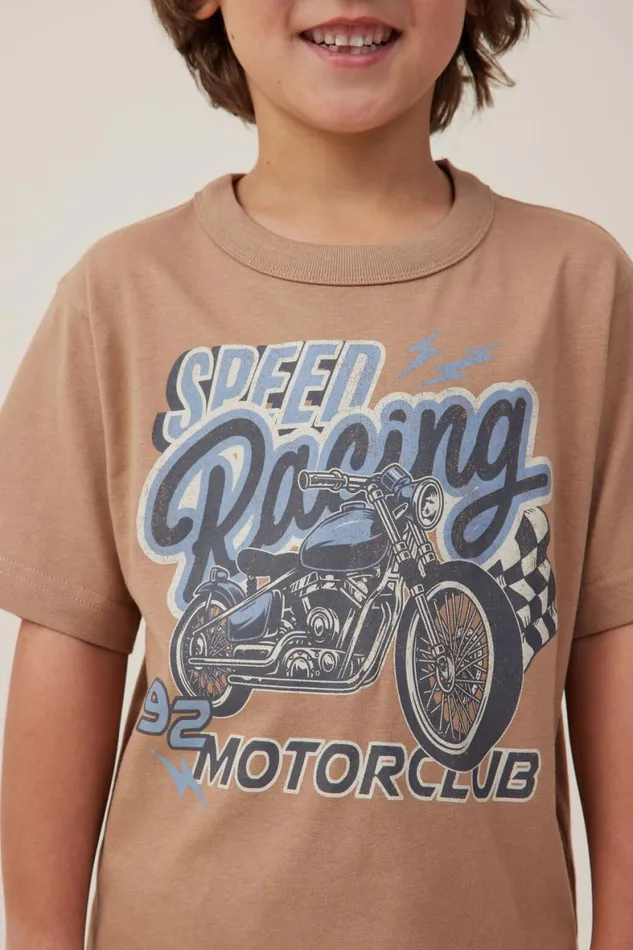 Boys 214 Tops and TShirts Cotton On Jonny Short Sleeve Print Tee Taupy Brownspeed Racing