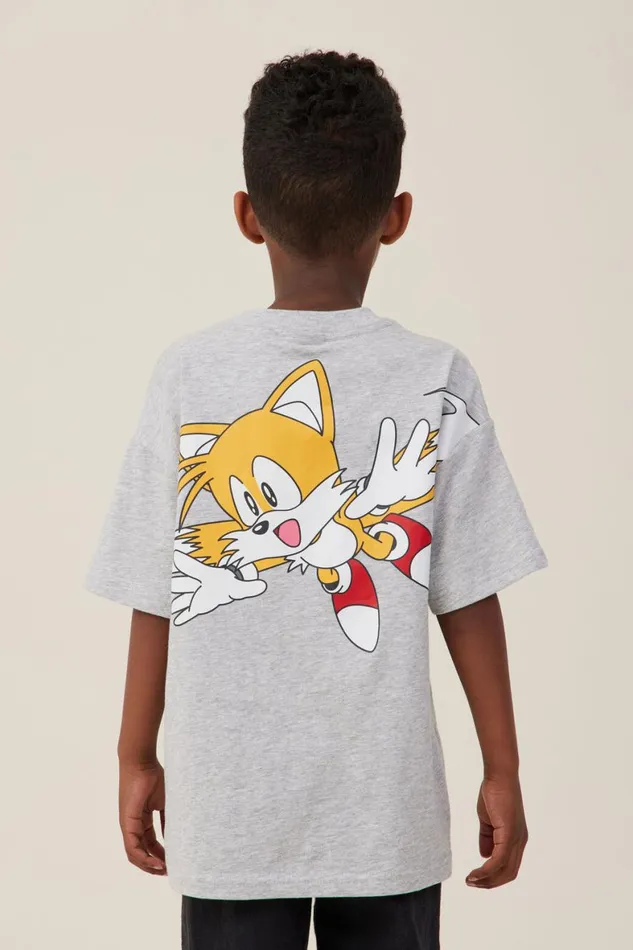 Boys 214 Tops and TShirts Cotton On License Drop Shoulder Short Sleeve Tee Lcn Sonic Fog Grey Marlesonic Hedgehog