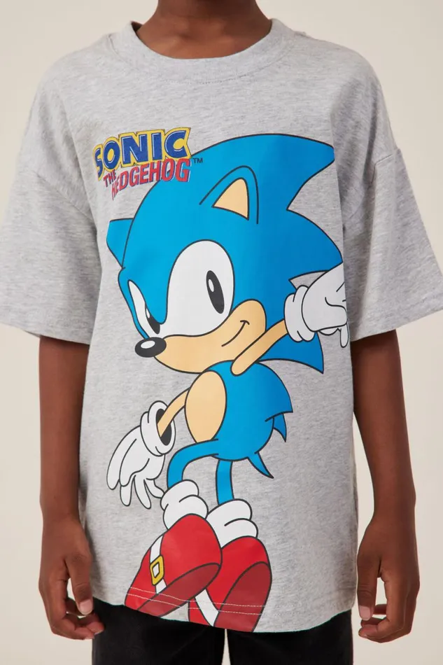 Boys 214 Tops and TShirts Cotton On License Drop Shoulder Short Sleeve Tee Lcn Sonic Fog Grey Marlesonic Hedgehog