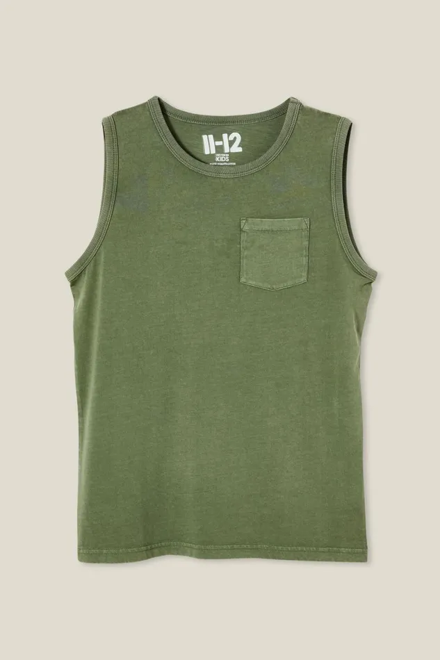 Boys 214 Tops and TShirts Cotton On The Eddy Essential Tank Swag Green Wash