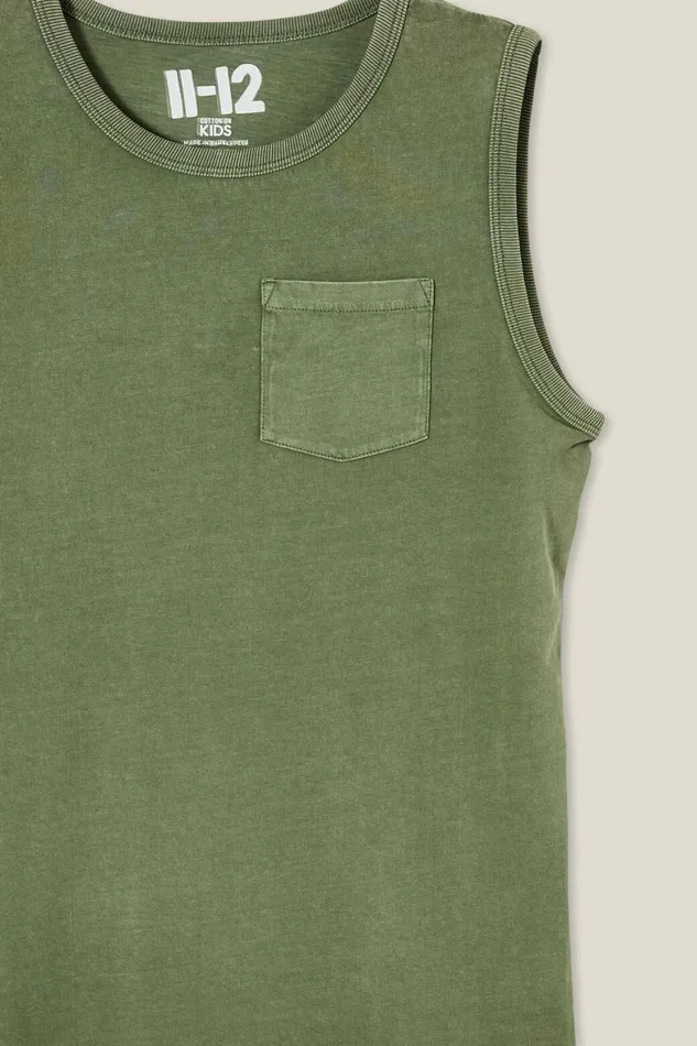 Boys 214 Tops and TShirts Cotton On The Eddy Essential Tank Swag Green Wash