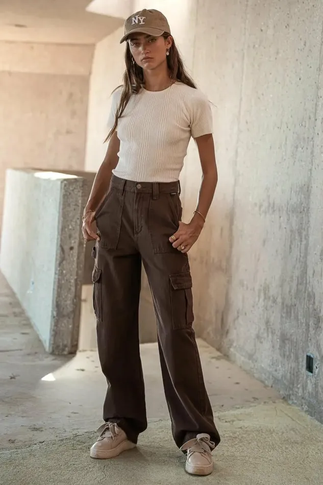 Brianna Cargo Jeans In Brown Brown Women Bohme Denim