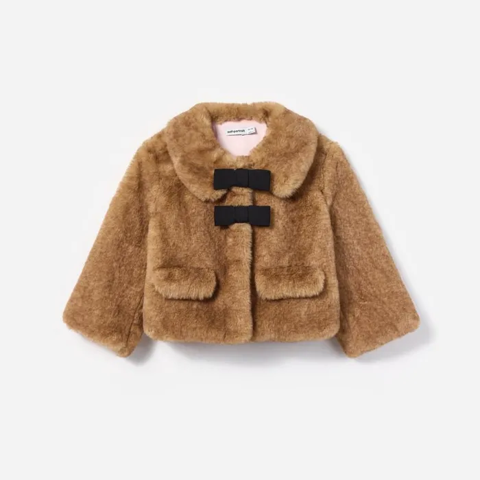Brown Faux Fur Jacket Kids Self Portrait Party Dresses