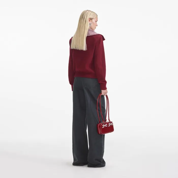 Burgundy Diamante Collar Knit Jacket Women Self Portrait Tops
