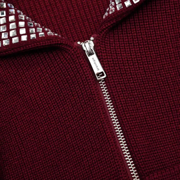 Burgundy Diamante Collar Knit Jacket Women Self Portrait Tops