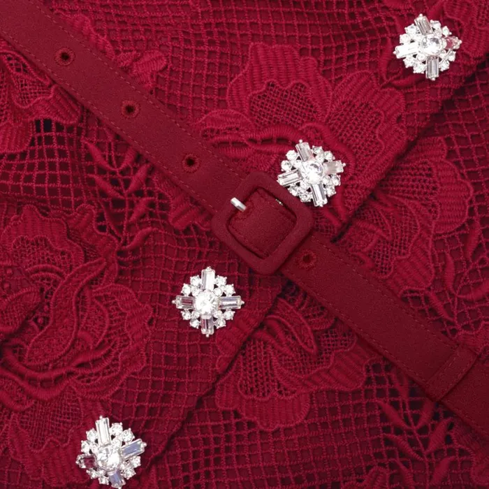 Burgundy Lace Buttoned Midi Dress Women Self Portrait Dresses