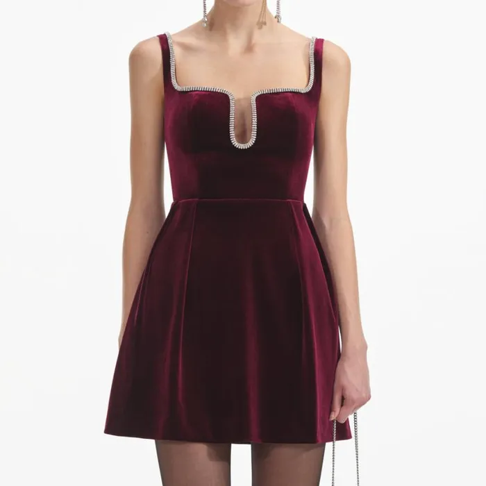 Burgundy Velvet Mini Dress Women Self Portrait Dresses Burgundy Velvet Mini Dress Women Self Portrait Dresses