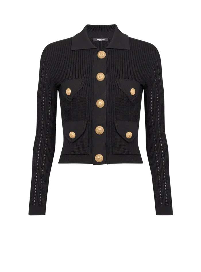 Buttoned Knit Cardigan Black Women Balmain Knitwear