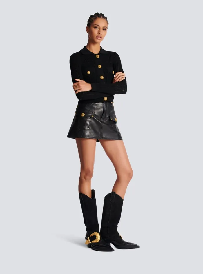 Buttoned Knit Cardigan Black Women Balmain Knitwear