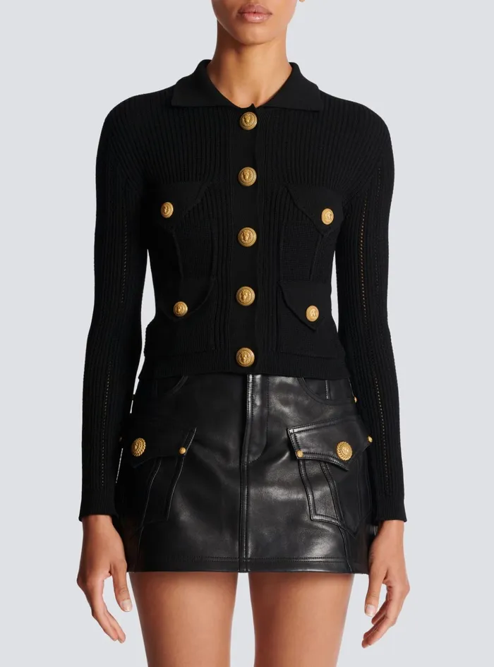 Buttoned Knit Cardigan Black Women Balmain Knitwear
