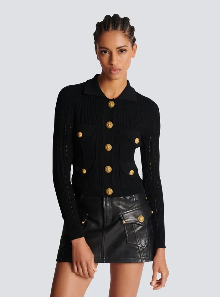 Buttoned Knit Cardigan Black Women Balmain Knitwear