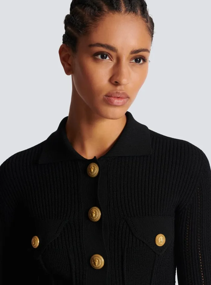 Buttoned Knit Cardigan Black Women Balmain Knitwear