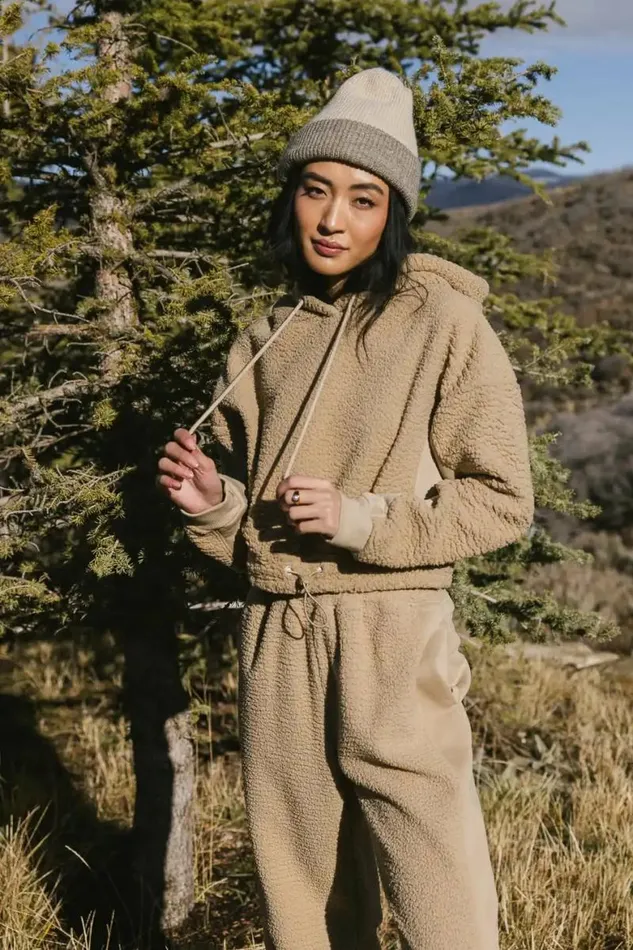 Callie Sherpa Hoodie In Camel Camel Women Bohme Sets