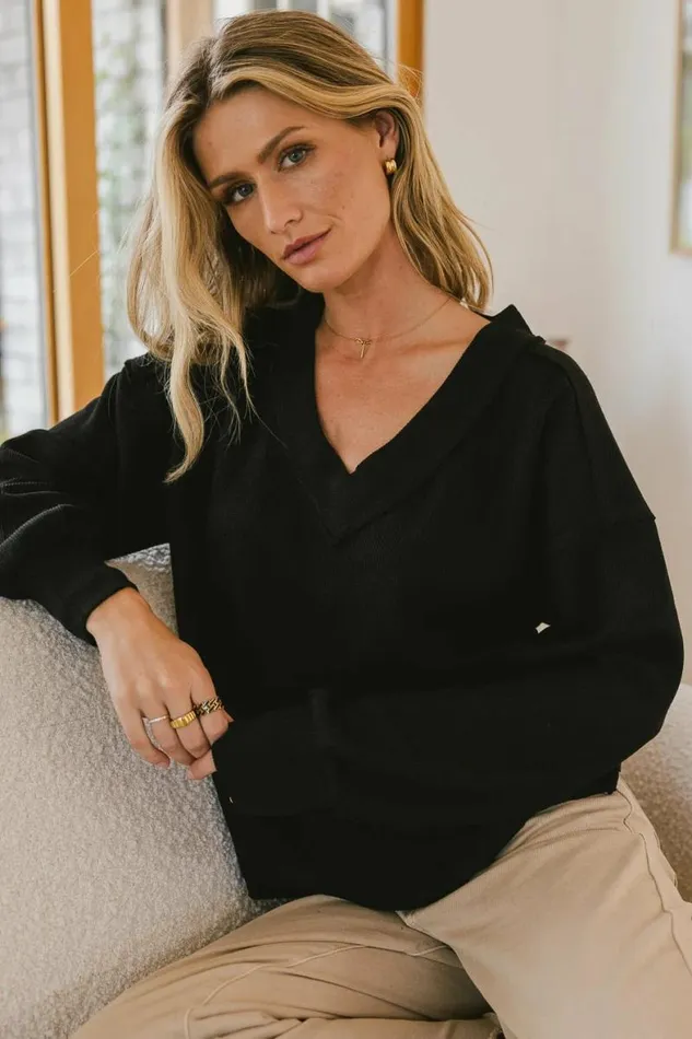 Cameron VNeck Sweater Black Women Bohme Tops