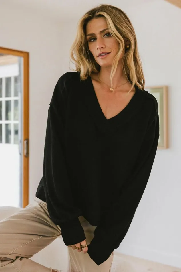 Cameron VNeck Sweater Black Women Bohme Tops