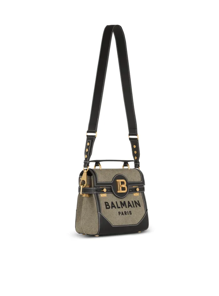 Canvas BBuzz 23 Bag With Leather Panels Khaki Women Balmain Handbags
