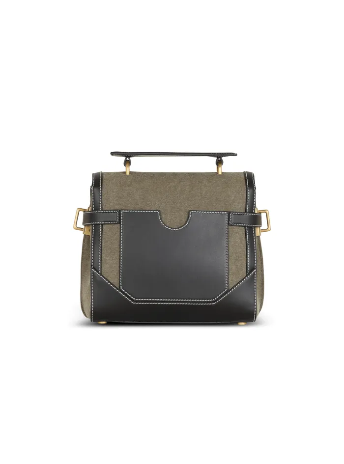 Canvas BBuzz 23 Bag With Leather Panels Khaki Women Balmain Handbags