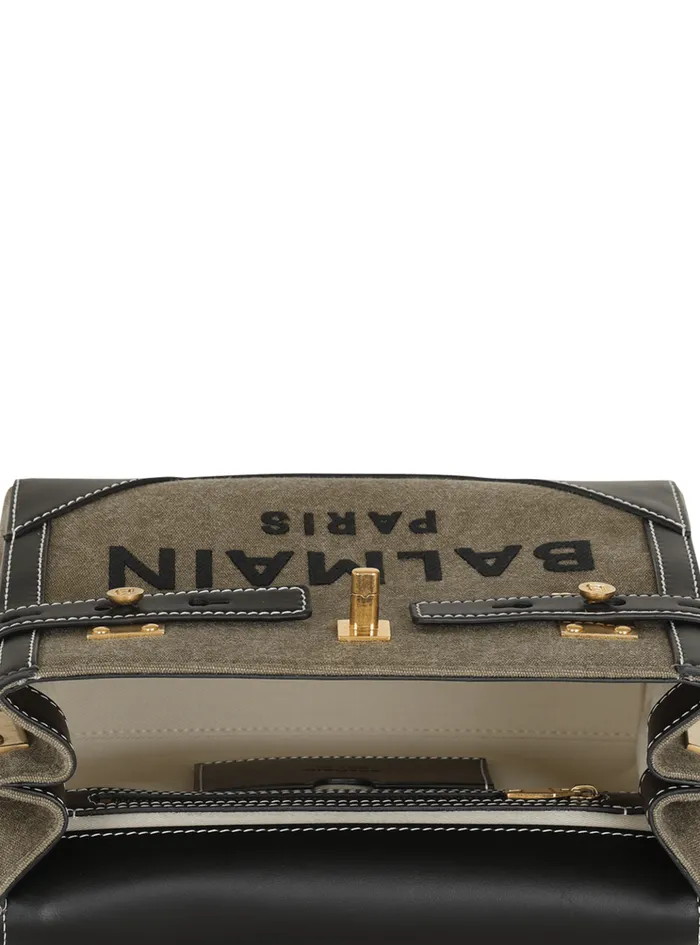 Canvas BBuzz 23 Bag With Leather Panels Khaki Women Balmain Handbags