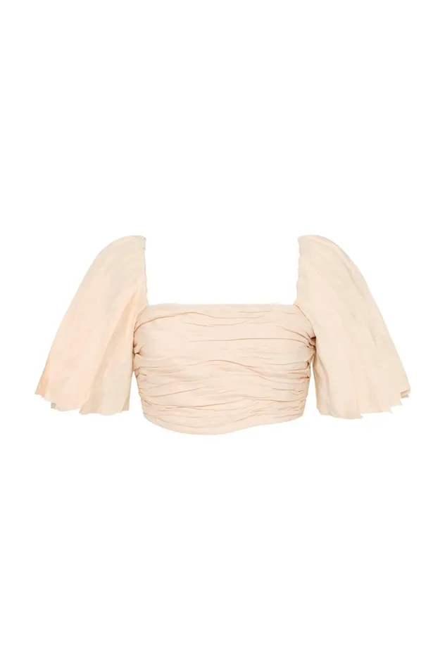 Cari Ruched Crop Top Coconut Cream Women Aje Tops