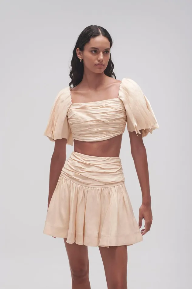 Cari Ruched Crop Top Coconut Cream Women Aje Tops