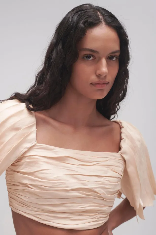 Cari Ruched Crop Top Coconut Cream Women Aje Tops