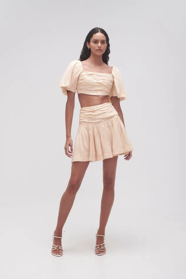 Cari Ruched Crop Top Coconut Cream Women Aje Tops