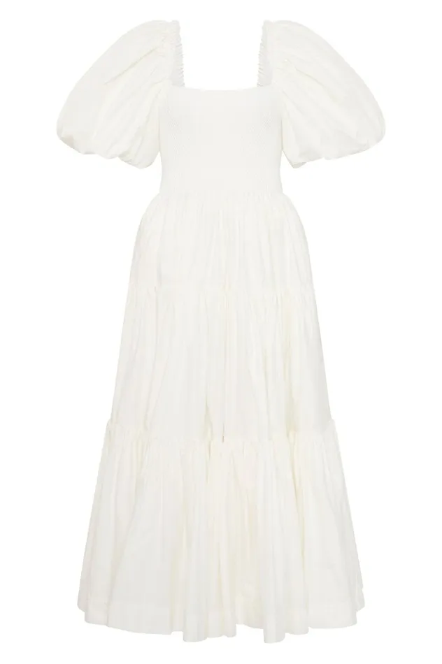 Casa Puff Sleeve Midi Dress Ivory Women Aje Midi Dresses