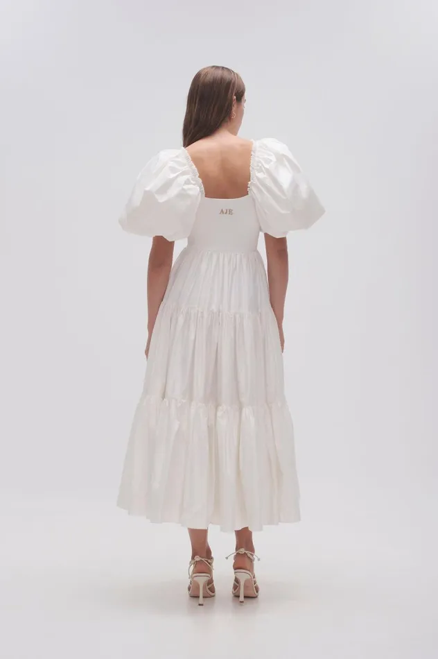 Casa Puff Sleeve Midi Dress Ivory Women Aje Midi Dresses