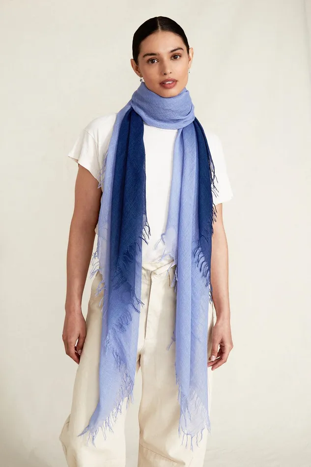 Cashmere And Silk Scarf Estate Blue Dip Dyed Women Chan Luu Scarves
