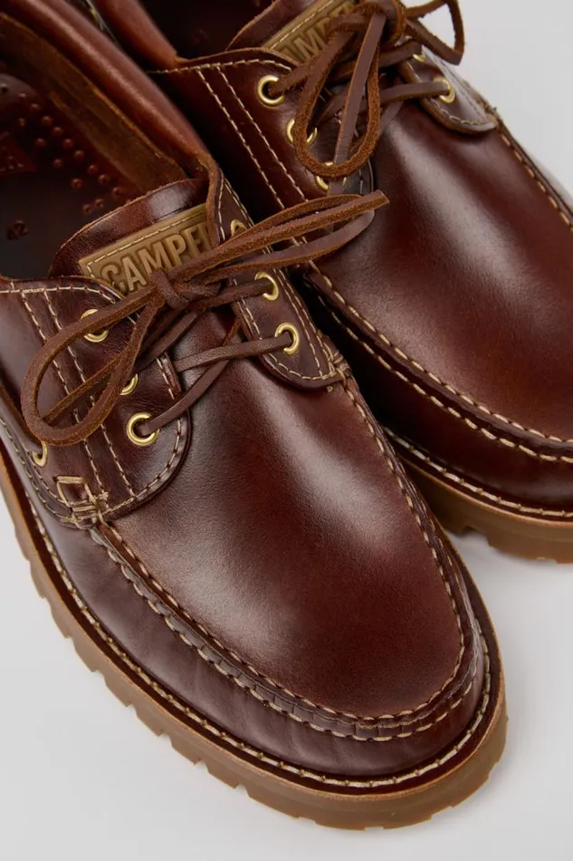 Casual Shoes Men Camper Nautico Brown Leather Moccasin Shoes