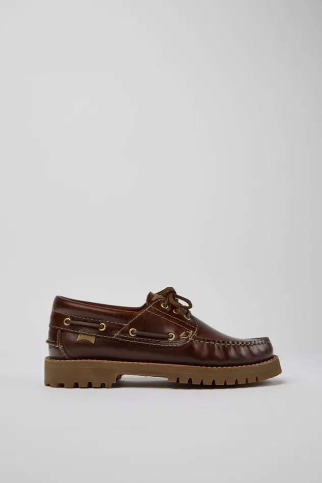 Casual Shoes Men Camper Nautico Brown Leather Moccasin Shoes