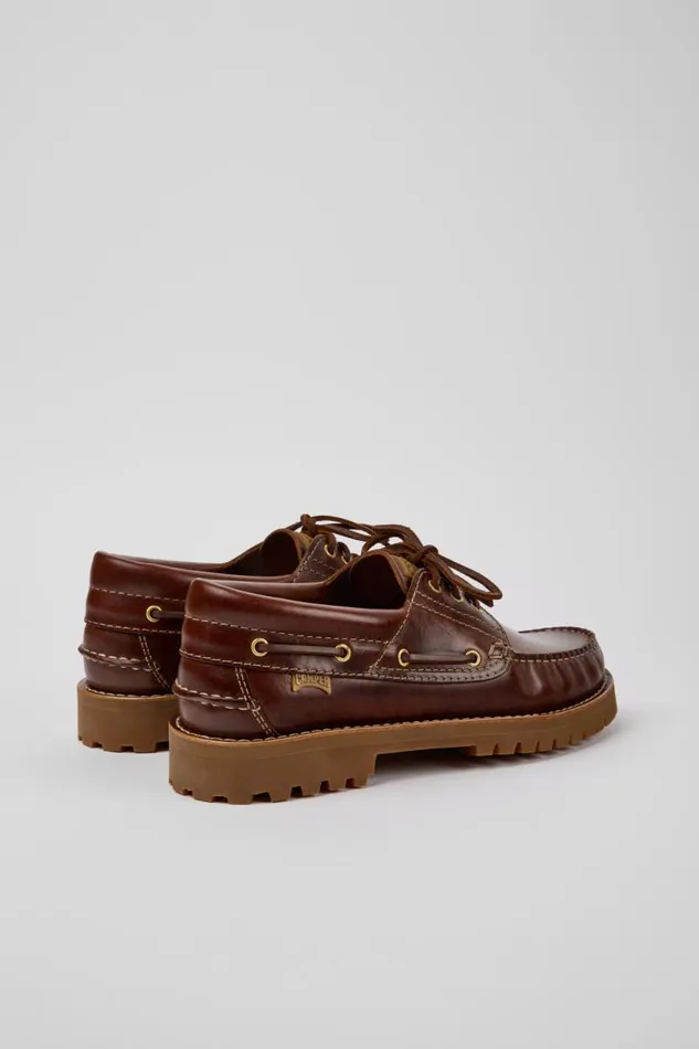 Casual Shoes Men Camper Nautico Brown Leather Moccasin Shoes