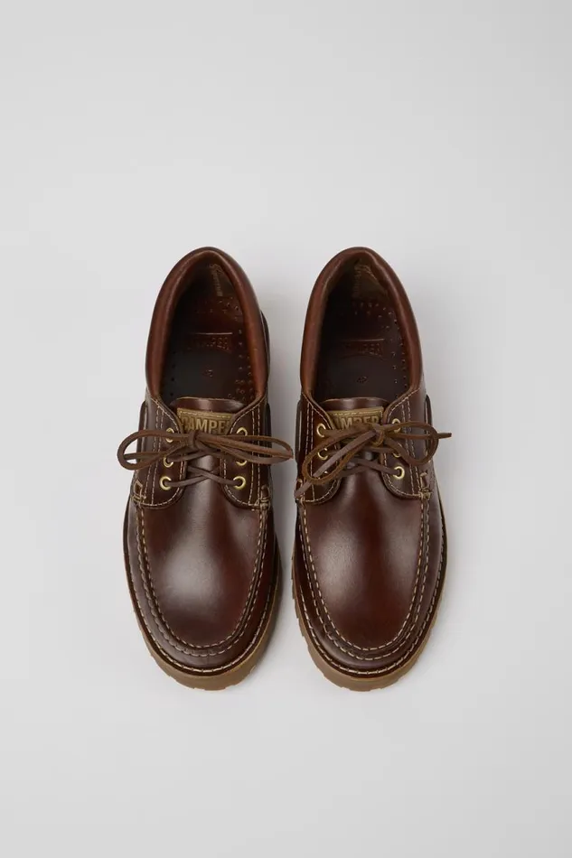 Casual Shoes Men Camper Nautico Brown Leather Moccasin Shoes