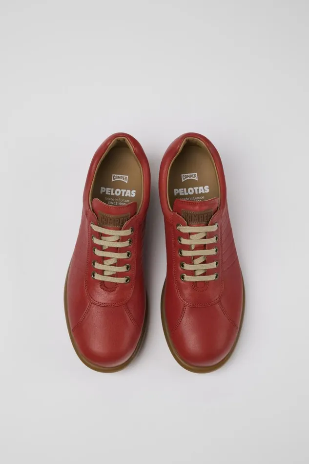 Casual Shoes Men Camper Pelotas Red Leather Oxford Sneaker
