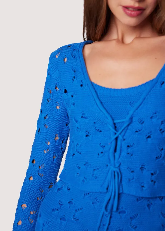 Cellyssa Lace Up Knit Cardigan Blue Women Lost Wander Sweaters