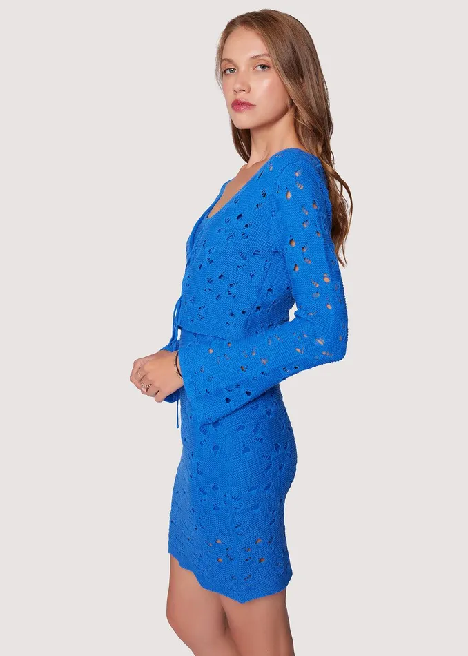 Cellyssa Lace Up Knit Cardigan Blue Women Lost Wander Sweaters