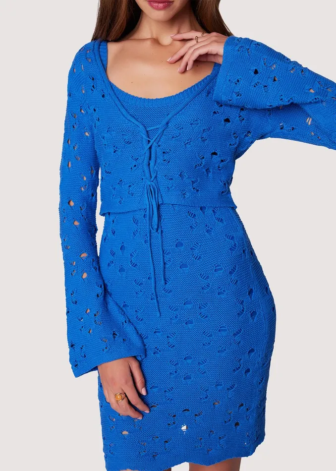 Cellyssa Lace Up Knit Cardigan Blue Women Lost Wander Sweaters