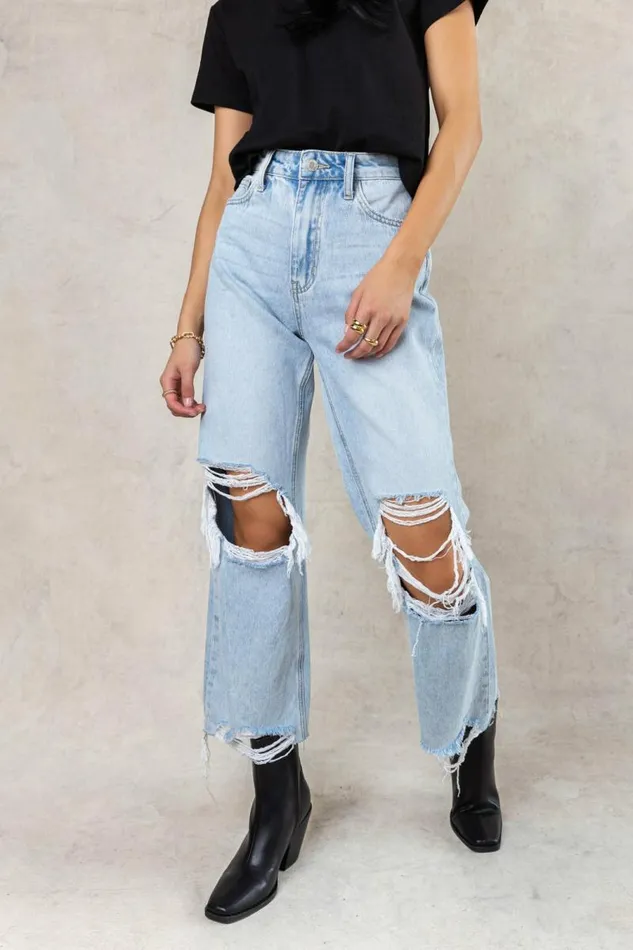 Charlie Distressed Jeans In Light Wash Light Wash Women Bohme Denim
