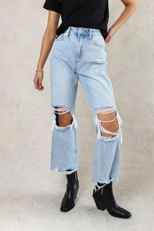 Charlie Distressed Jeans In Light Wash Light Wash Women Bohme Denim