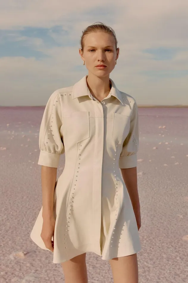 Claire Pearl Mini Dress Sandstone Beige Women Aje Mini Dresses