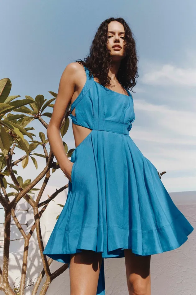Clara Tie Back Mini Dress Azure Blue Women Aje Mini Dresses