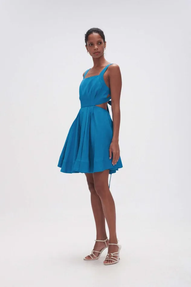 Clara Tie Back Mini Dress Azure Blue Women Aje Mini Dresses