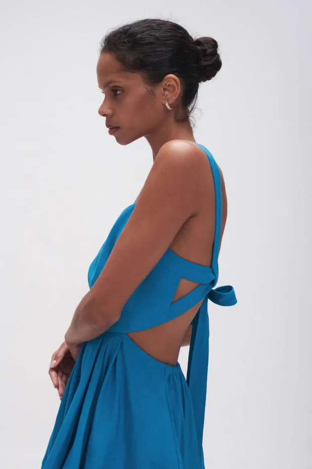 Clara Tie Back Mini Dress Azure Blue Women Aje Mini Dresses